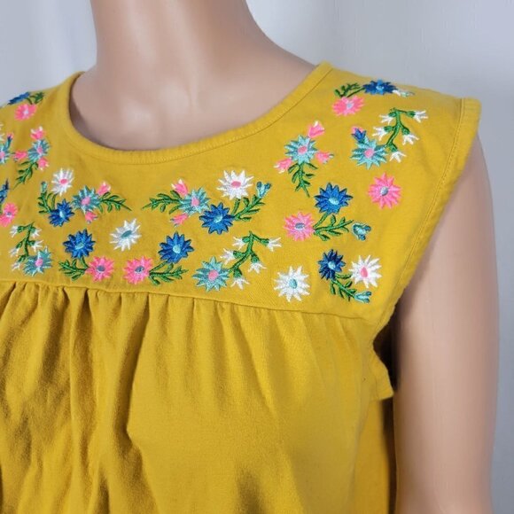 J. Crew Women's Golden Yellow Bright Floral Embroidered Sleeveless Blouse Size L - Picture 3 of 10